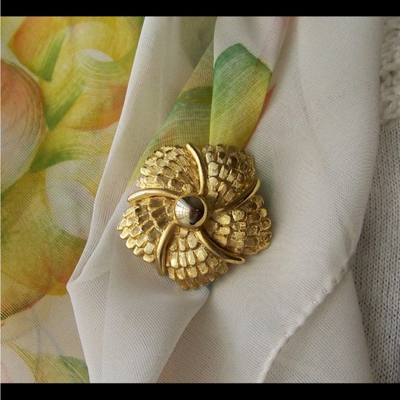 Vintage LIEBA USA GOLD TONE Scarf Dress CLIP FLOWER floral - Picture 10 of 12